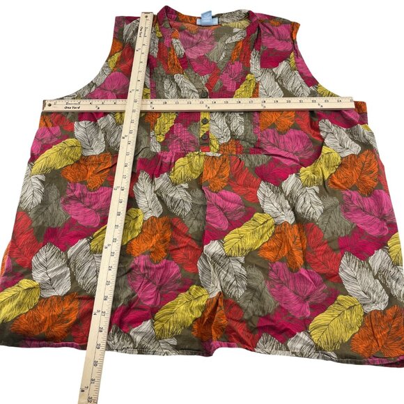 Liz & Me Womens Plus Size Sleeveless Blouse 3X 26/28W Multicolor Leaf Print - Picture 2 of 5